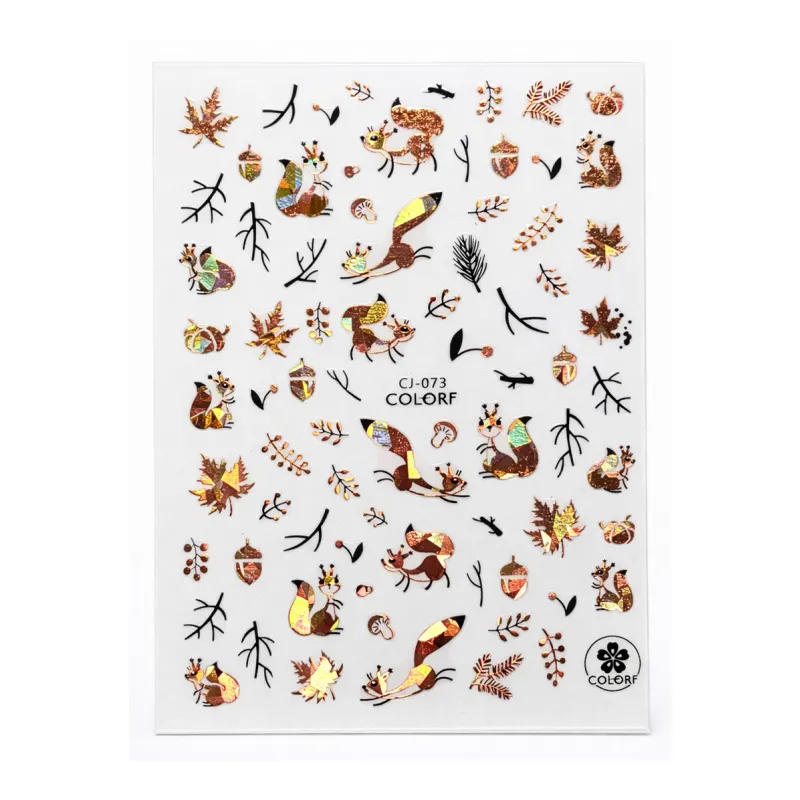 Naklejki na paznokcie jesienne liski i liście – złota folia – CJ-073